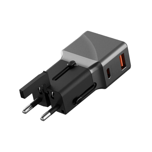 Energea TravelWorld 1-Port USB-C and 1-Port USB-A 25W PD Travel Adapter - Gunmetal Black