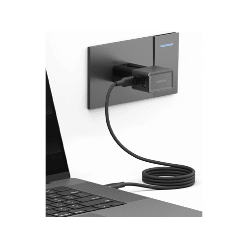 Energea TravelWorld 1-Port USB-C and 1-Port USB-A 25W PD Travel Adapter - Gunmetal Black