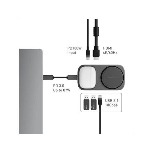 Energea Widock Plus 7 In 1 USB-C Hub With Wireless Charger - Gunmetal