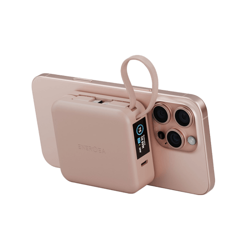 Energea Magpac Mini Plus Wireless Power Bank 10000mAh With Build in USB-C Cable & Display - Pink