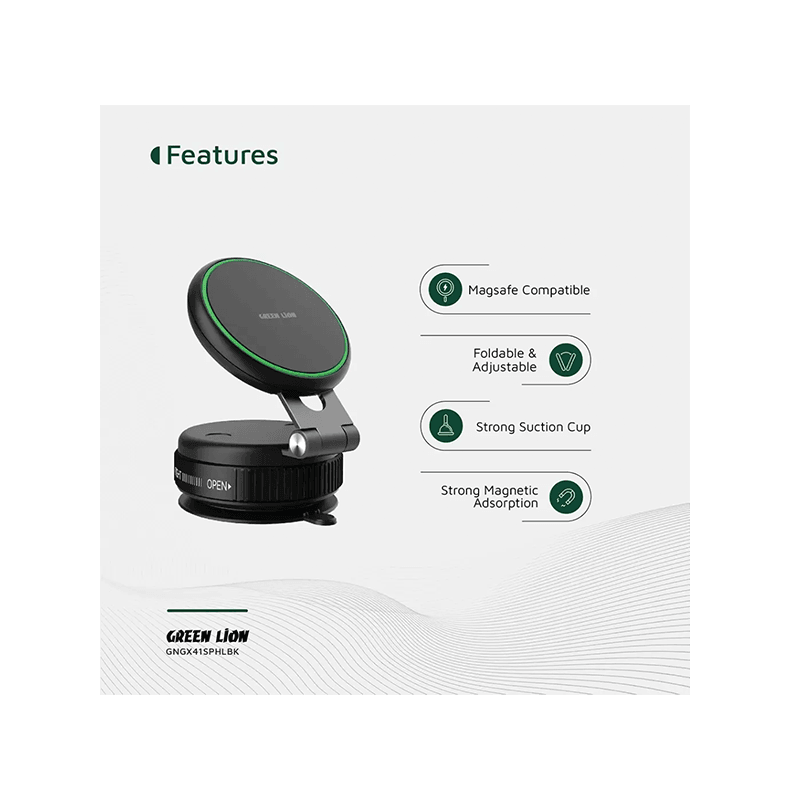 Green Lion GX-41 MagSafe Suction Phone Holder - Black