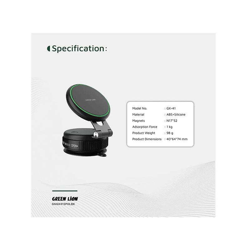 Green Lion GX-41 MagSafe Suction Phone Holder - Black