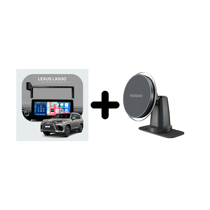 Bundle - Car Mount Screen Frame for  Lexus LX600 (2022 - 2023) + Porodo 2 In 1 Magsafe Car Mount - Black