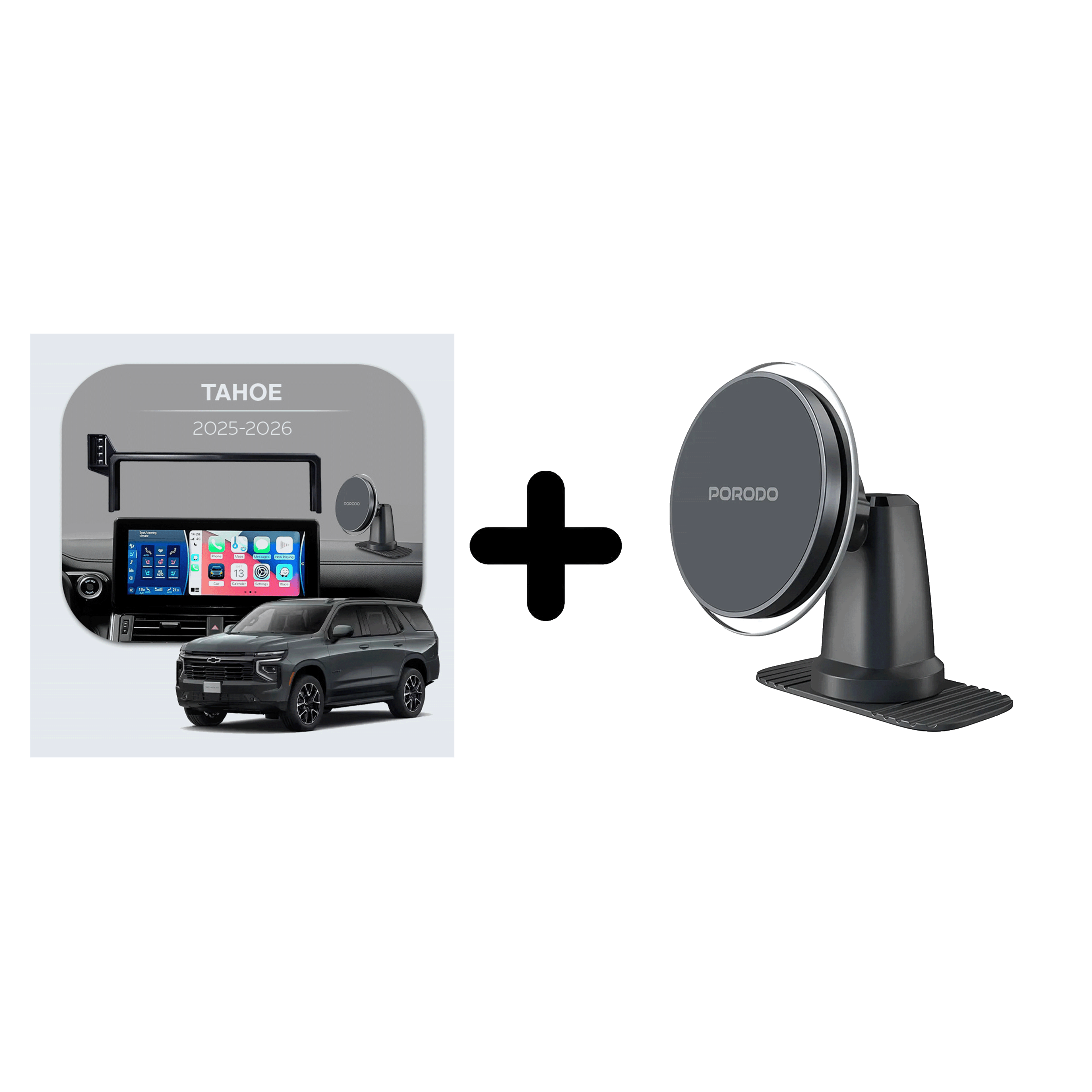 Bundle - Car Mount Screen Frame for Tahoe (2025-2026) + Porodo 2 In 1 Magsafe Car Mount - Black