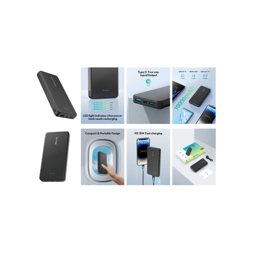 RavPower 1-Port USB-C and 1-Port USB-A 10000mAh Power Bank - Black
