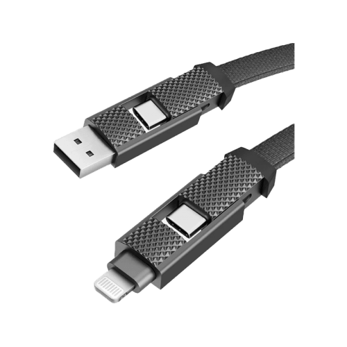 Bazic GoCharge Alucable 4 in 1 Input USB-A and USB-C to Output USB-C and Lightning Cable 1m - Black