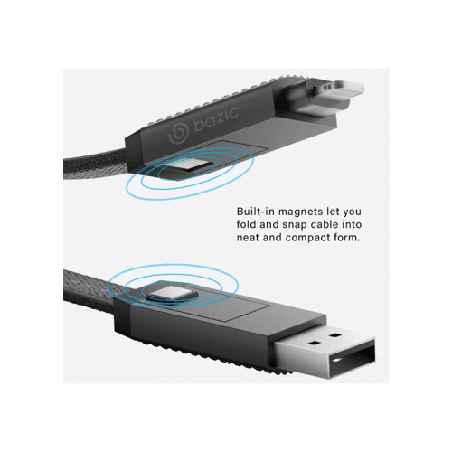 Bazic GoCharge Alucable 4 in 1 Input USB-A and USB-C to Output USB-C and Lightning Cable 1m - Black