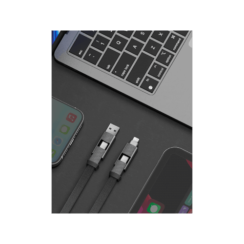 Bazic GoCharge Alucable 4 in 1 Input USB-A and USB-C to Output USB-C and Lightning Cable 1m - Black