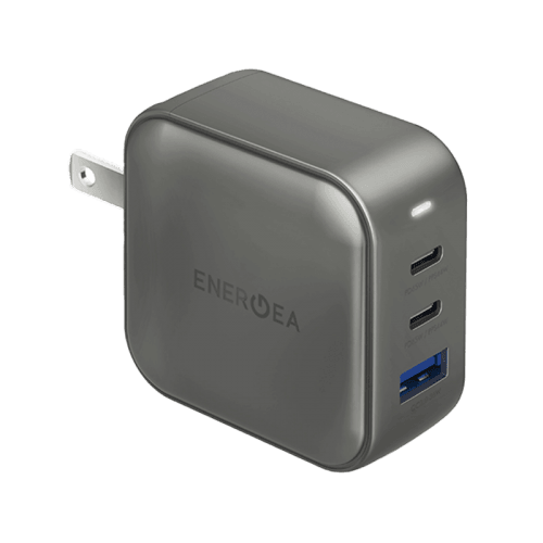 Energea TravelWorld 2-Port USB-C PD and 1-Port USB-A GaN 66W Travel Adapter - Gunmetal