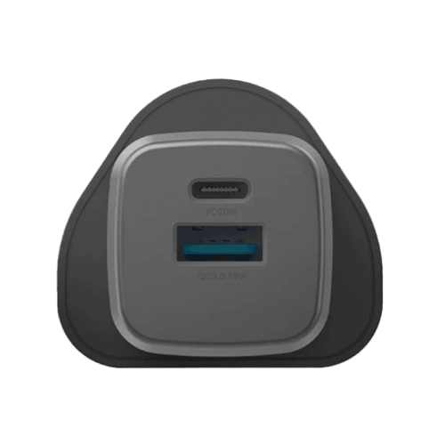 Energea Ampcharge 1-Port USB-C and 1-Port USB-A 20W GaN Wall Charger - Gunmetal