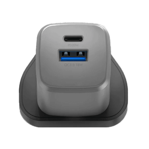 Energea Ampcharge 1-Port USB-C and 1-Port USB-A 20W GaN Wall Charger - Gunmetal