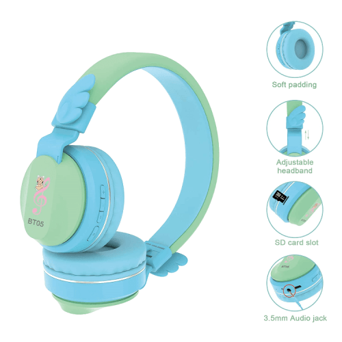 Riwbox Wings Foldable Wireless Bluetooth Headphones - Blue / Green