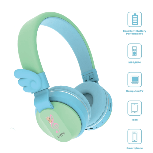 Riwbox Wings Foldable Wireless Bluetooth Headphones - Blue / Green