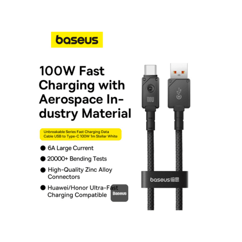 Baseus Unbreakable Series USB-A to USB-C 100W Fast Charging Cable 1m - Cluster Black