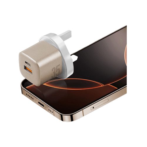 Energea Ampcharge 1-Port USB-C and 1-Port USB-A 35W GaN Wall Charger - Gold
