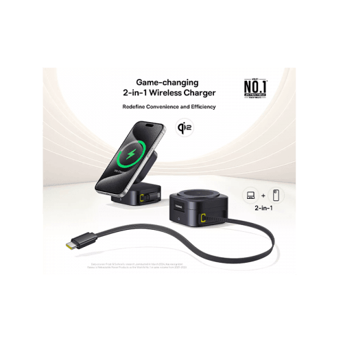 Baseus PicoGo Series 2-in-1 Qi2 67W Magnetic Wireless Charger - Cosmic Black (USB-C to USB-C 100W Cable Included)