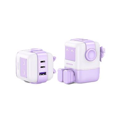 Ugreen Nexode 2-Port USB-C and 1-Port USB-A 65W GaN Wall Charger With LED Display - Purple