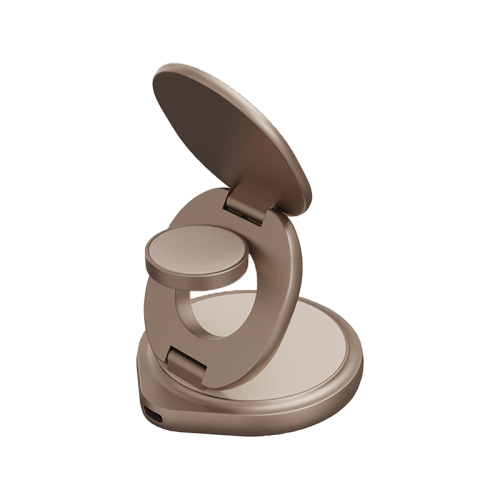 Bazic GoMag Gyre 360 Rotating Base 3 in 1 Wireless Charger With Apple Watch & Airpods Charging - Gold