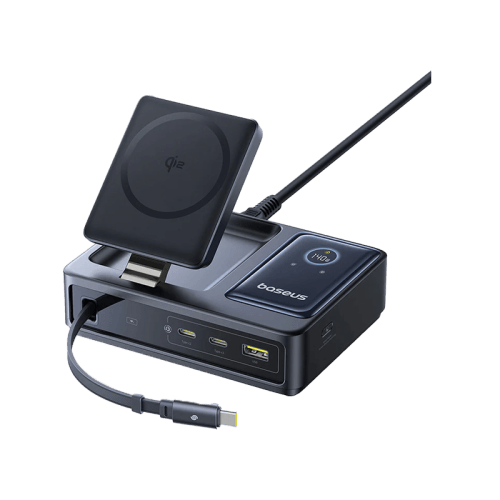 Baseus Nomos Qi2 140W 5-in-1 Desktop Charger With Digital Display - Cosmic Black