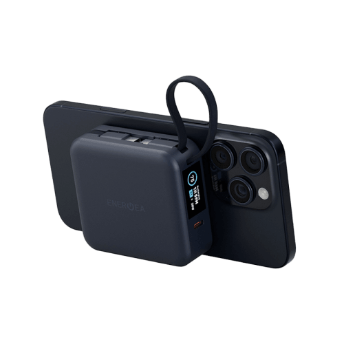 Energea Magpac Mini Plus Wireless Power Bank 10000mAh With Build in USB-C Cable & Display - Blue