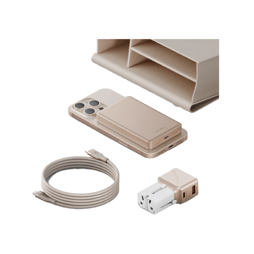 Energea Voyager Kit Travel world Adapter 25 + Alupac Power Bank 10000mAh + Helix Cable 1.5M + Pouch - Beige