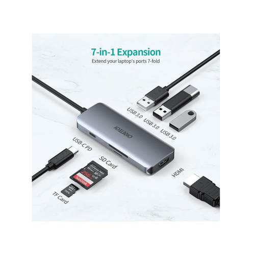 Choetech 7 in 1 USB-C Hub - Silver
