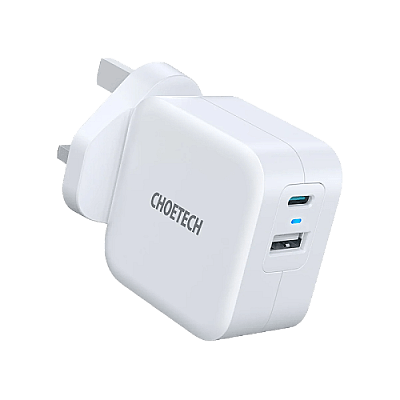 Choetech Dual USB-C + USB-A 38W Charger - White