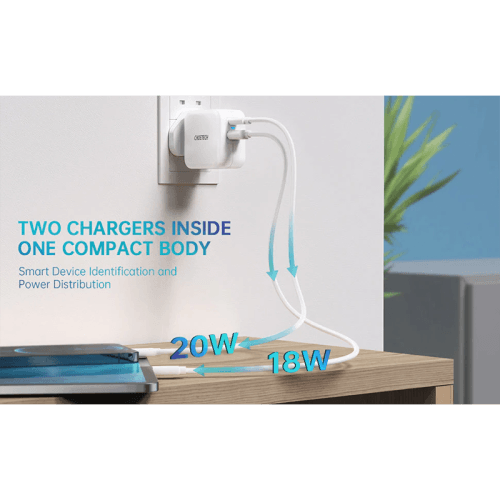 Choetech Dual USB-C + USB-A 38W Charger - White