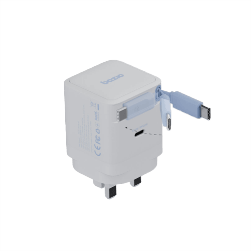 Bazic GoPort Retrek 1-Port USB-C & Built-In USB-C Cable 65W GaN - White