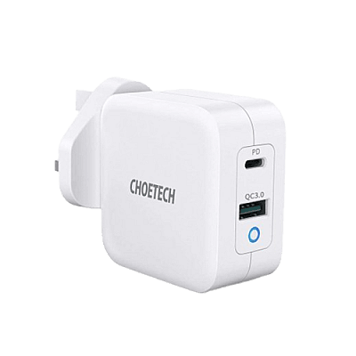 Choetech USB-C, USB-A PD 65W GaN Mini Fast Charger - White
