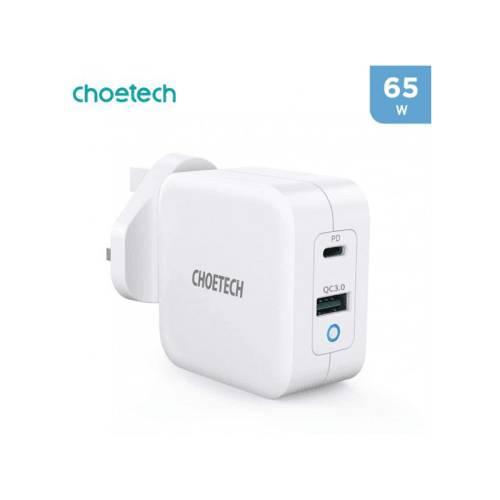 Choetech USB-C, USB-A PD 65W GaN Mini Fast Charger - White
