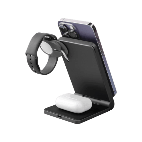 Energea MagTrio 3 IN 1 Foldable Magnetic Fast Wireless Charger - Gunmetal