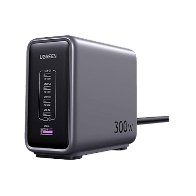Ugreen Nexode 4-Port USB-C and 1-Port USB-A 300W GaN Wall Charger - Space Grey