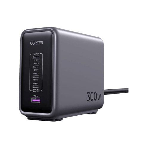 Ugreen Nexode 4-Port USB-C and 1-Port USB-A 300W GaN Wall Charger - Space Grey