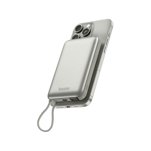 Bazic GoPower Fusion Mag 10K MagSafe Compatible Power Bank 10000mAh With Build in USB-C Cable - Pebble