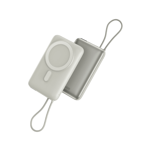 Bazic GoPower Fusion Mag 10K MagSafe Compatible Power Bank 10000mAh With Build in USB-C Cable - Pebble