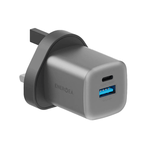 Energea Ampcharge 1-port USB-C and 1-port USB-A 35W GaN Wall Charger - Gunmetal