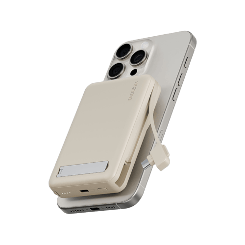 Energea MagPac Pro Plus MagSafe 10000mAh Power Bank  Built-In USB-C Cable With Built In Stand - Sand