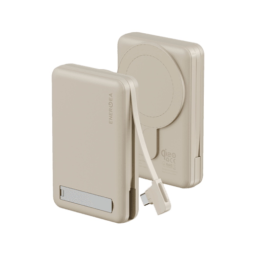 Energea MagPac Pro Plus MagSafe 10000mAh Power Bank  Built-In USB-C Cable With Built In Stand - Sand