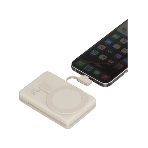 Energea MagPac Pro Plus MagSafe 10000mAh Power Bank  Built-In USB-C Cable With Built In Stand - Sand