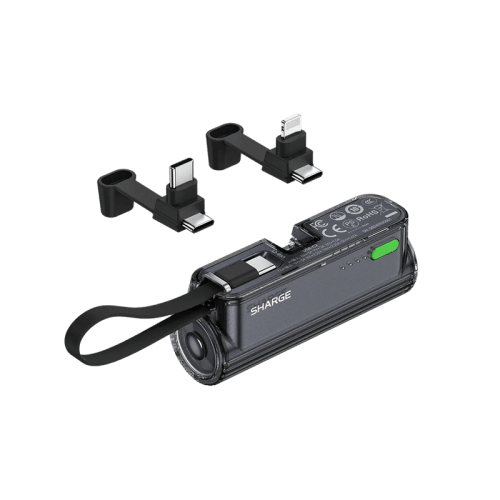 Sharge Flow Mini 2 USB-C With Built-in USB-C 5000mAh Power Bank - Black