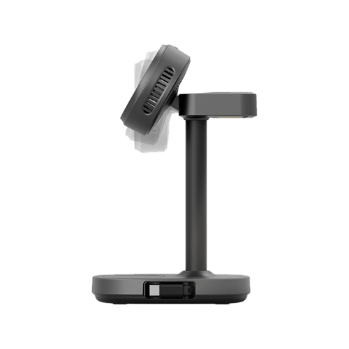 Energea MagAratic Stand With 4-In-1 Thermo Cool MagSafe Charger Stand With Retractable Cable and 65W Charger - Gunmetal