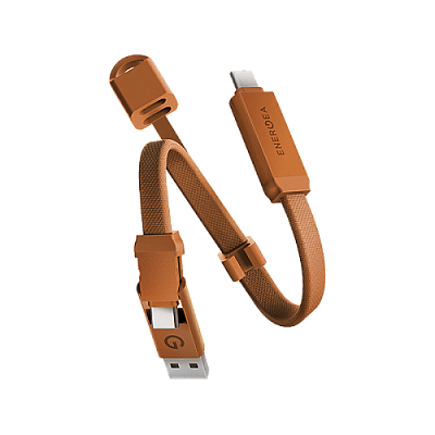Energea Sheath Key 2-In-1 USB-C to USB-C With USB-A 480Mbps 60W Cable 15CM - Orange
