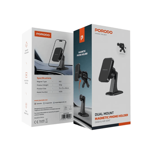 Porodo 2 In 1 Magnetic Car Phone Holder - Black