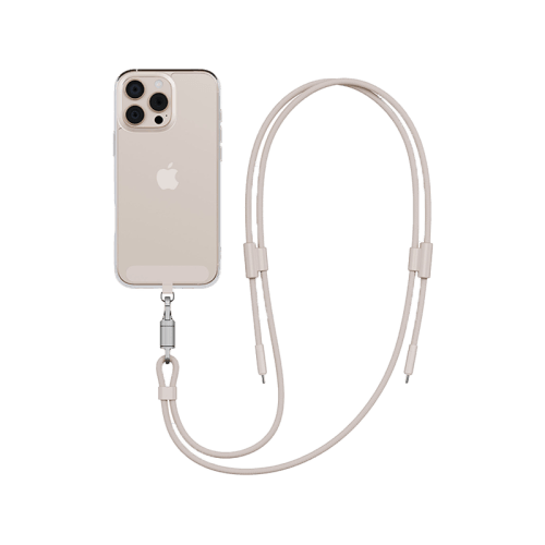 Energea Lasso 2-In-1 USB-C to USB-C 240W 480Mbps Lanyard With Charging Cable 1.5M - Sand