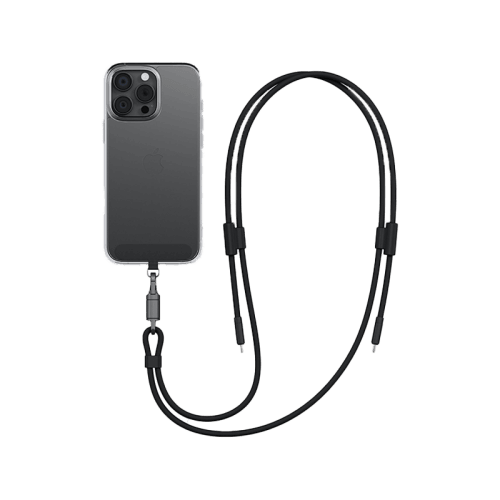 Energea Lasso 2-In-1 USB-C to USB-C 240W 480Mbps Lanyard With Charging Cable 1.5M - Black