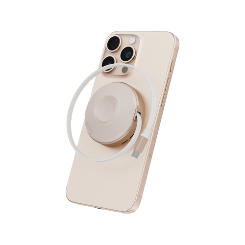 Energea MagDuo Arc 2 In 1 MagSafe Charger With Apple Watch Charger With Retractable USB-C Cable - Gold
