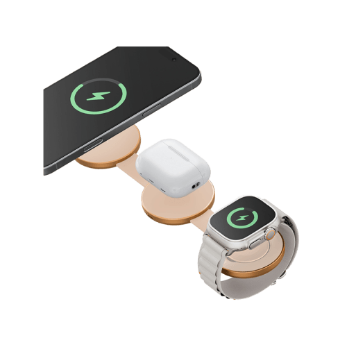 Energea AluMag Trio 3 in 1 Foldable 15W Wireless Charger - Orange