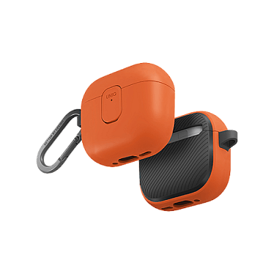 Uniq Clyde Lock Case for Airpods 4th Gen - Volt Orange & Charcoal