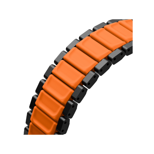 Uniq Strova Flex Self-Adjustable Steel Link Band for Apple Watch 49/46/45/44mm - Titanium Silver /Volt Orange